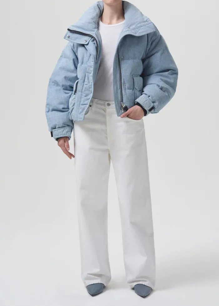 Agolde - Nova Denim Puffer in Marbled Indigo