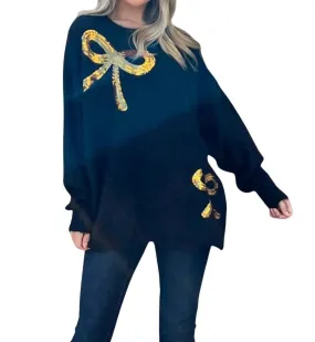 And The Why - Sequin Bow Fuzzy Pullover Sweater