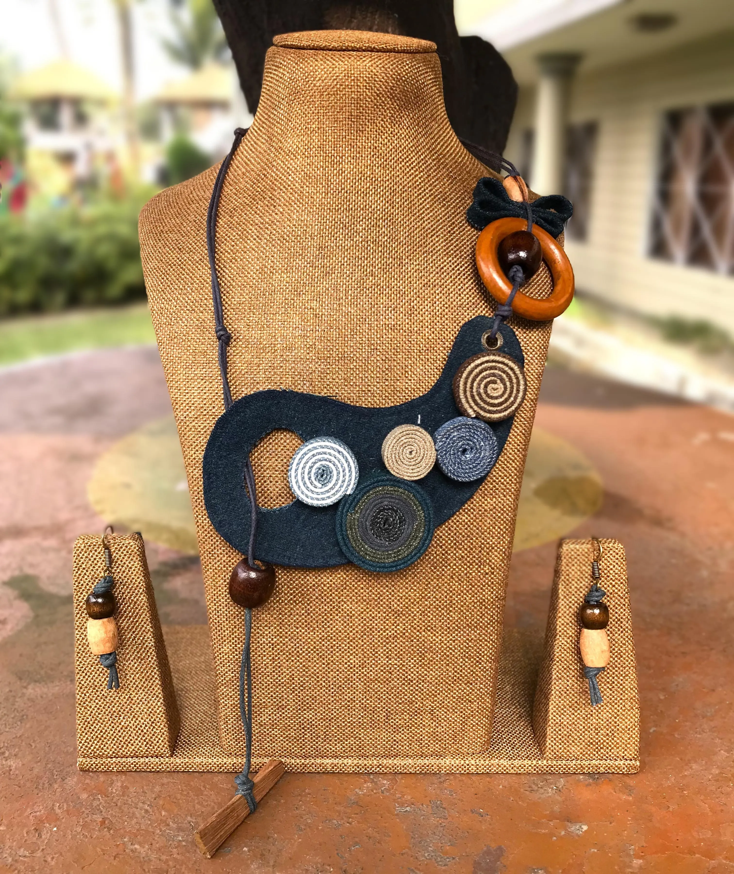 Angelina Denim Necklace & Earrings set