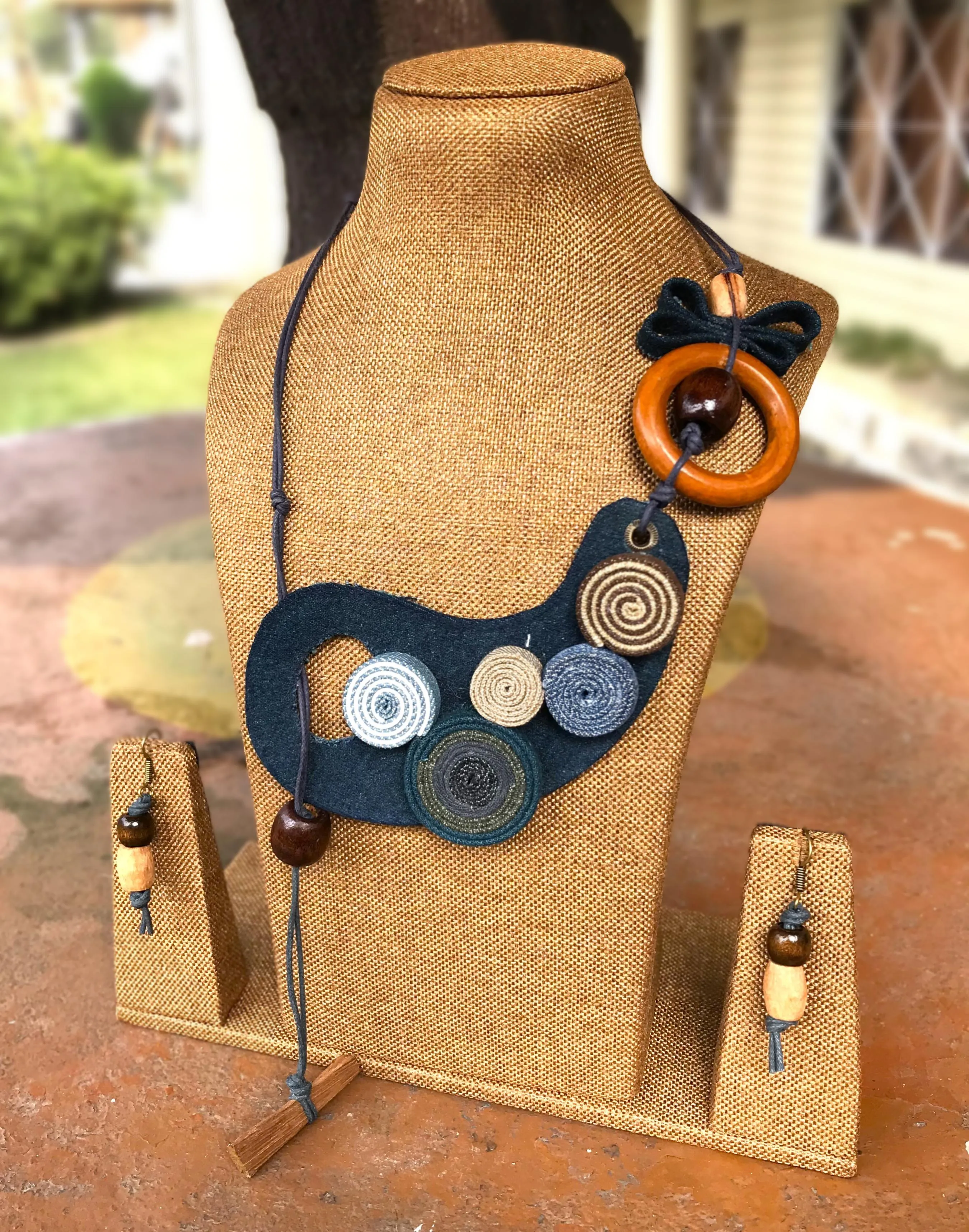 Angelina Denim Necklace & Earrings set