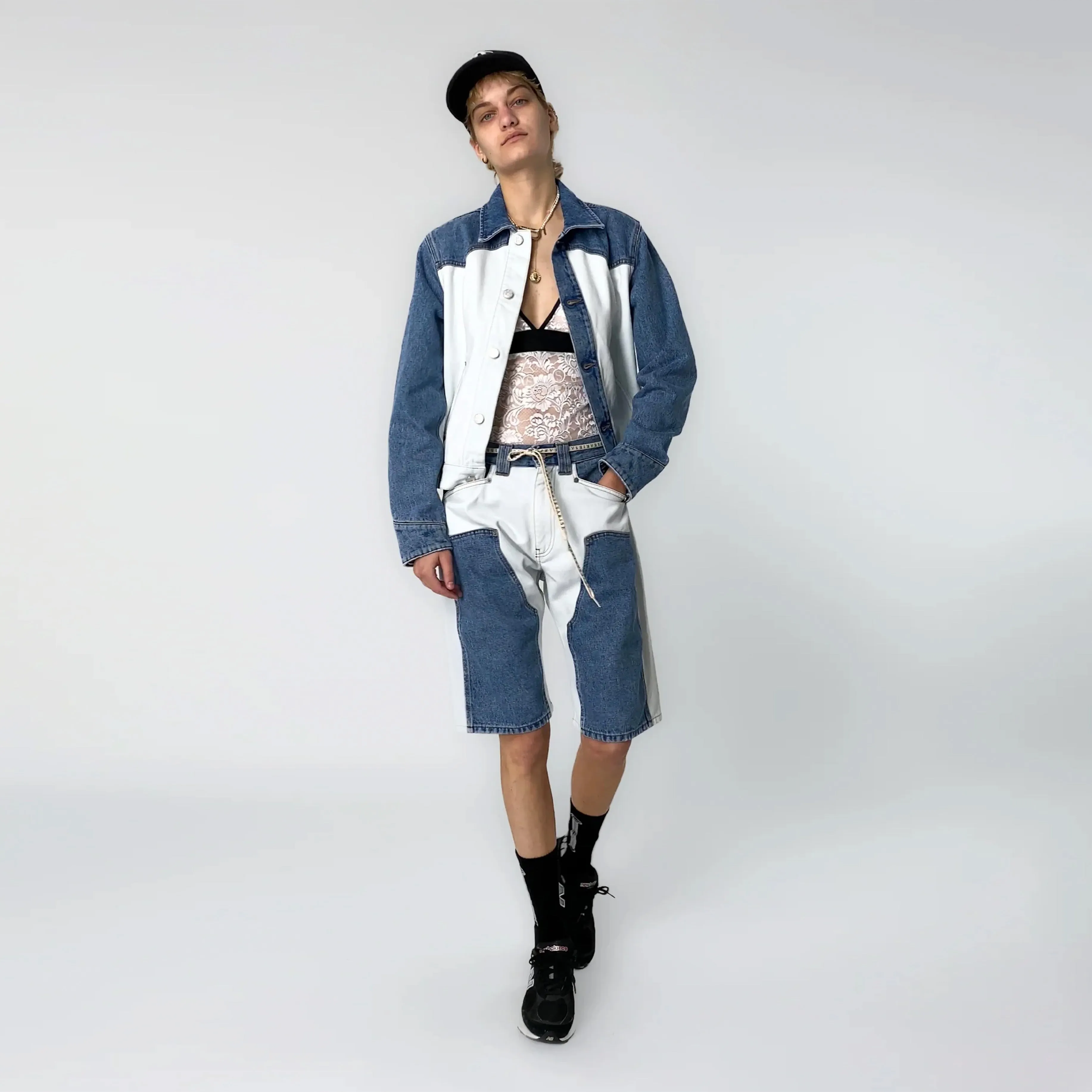 Aries Womens Patchwork Western Carpenter Jacket Blue / White