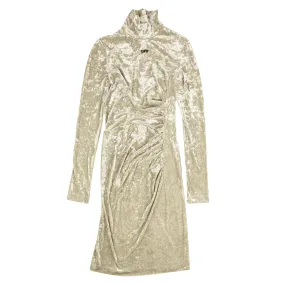 Beige Velvet Fitted Dress