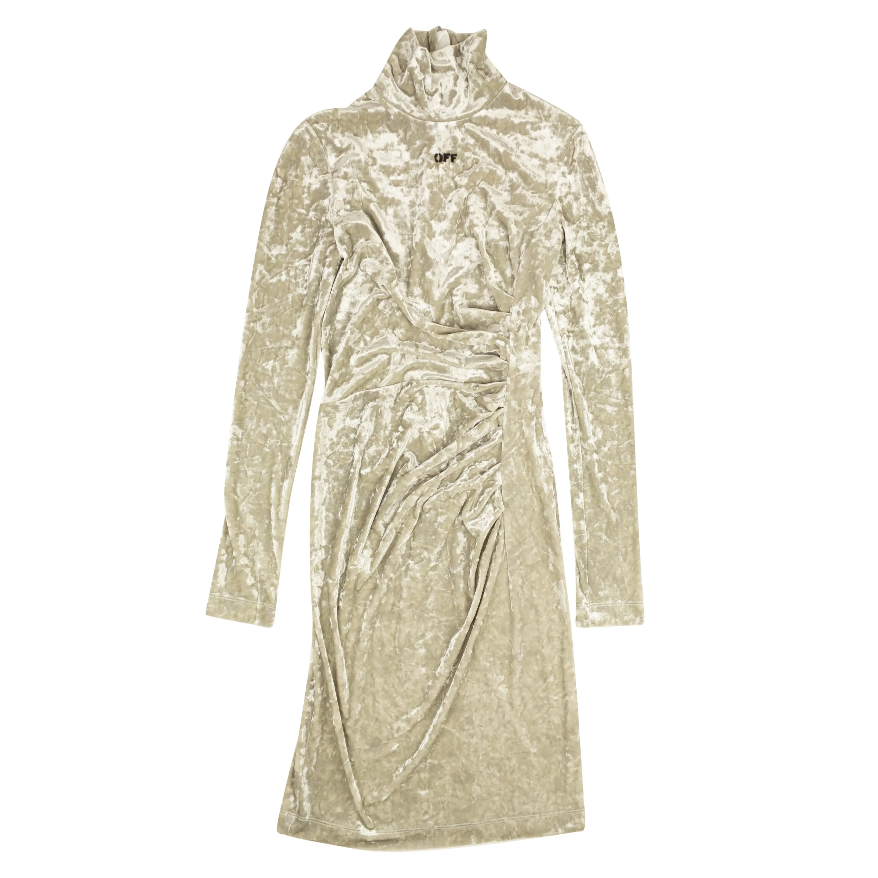 Beige Velvet Fitted Dress