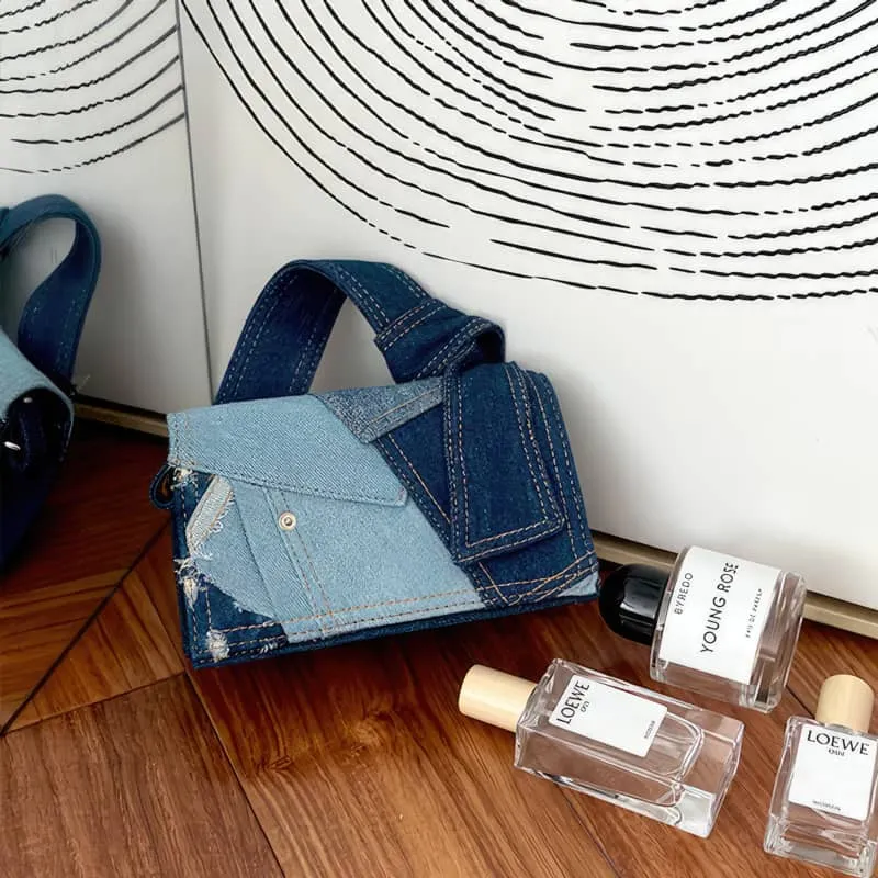 Denim small square bag casual shoulder bag