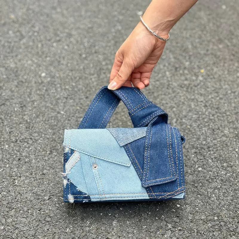 Denim small square bag casual shoulder bag