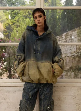 Gradient Wash Hooded Denim Jacket