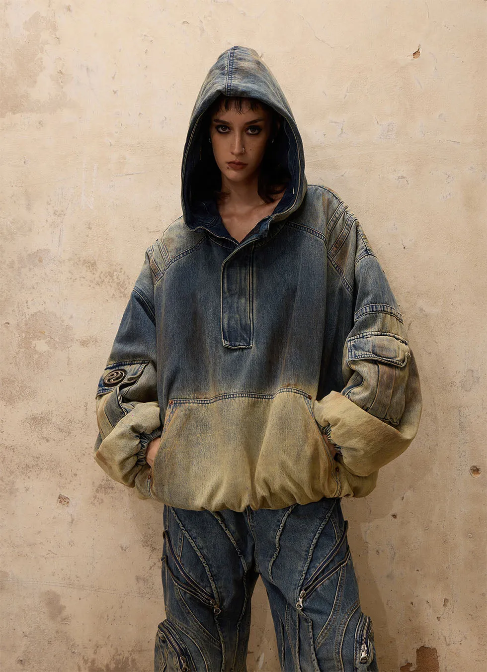 Gradient Wash Hooded Denim Jacket