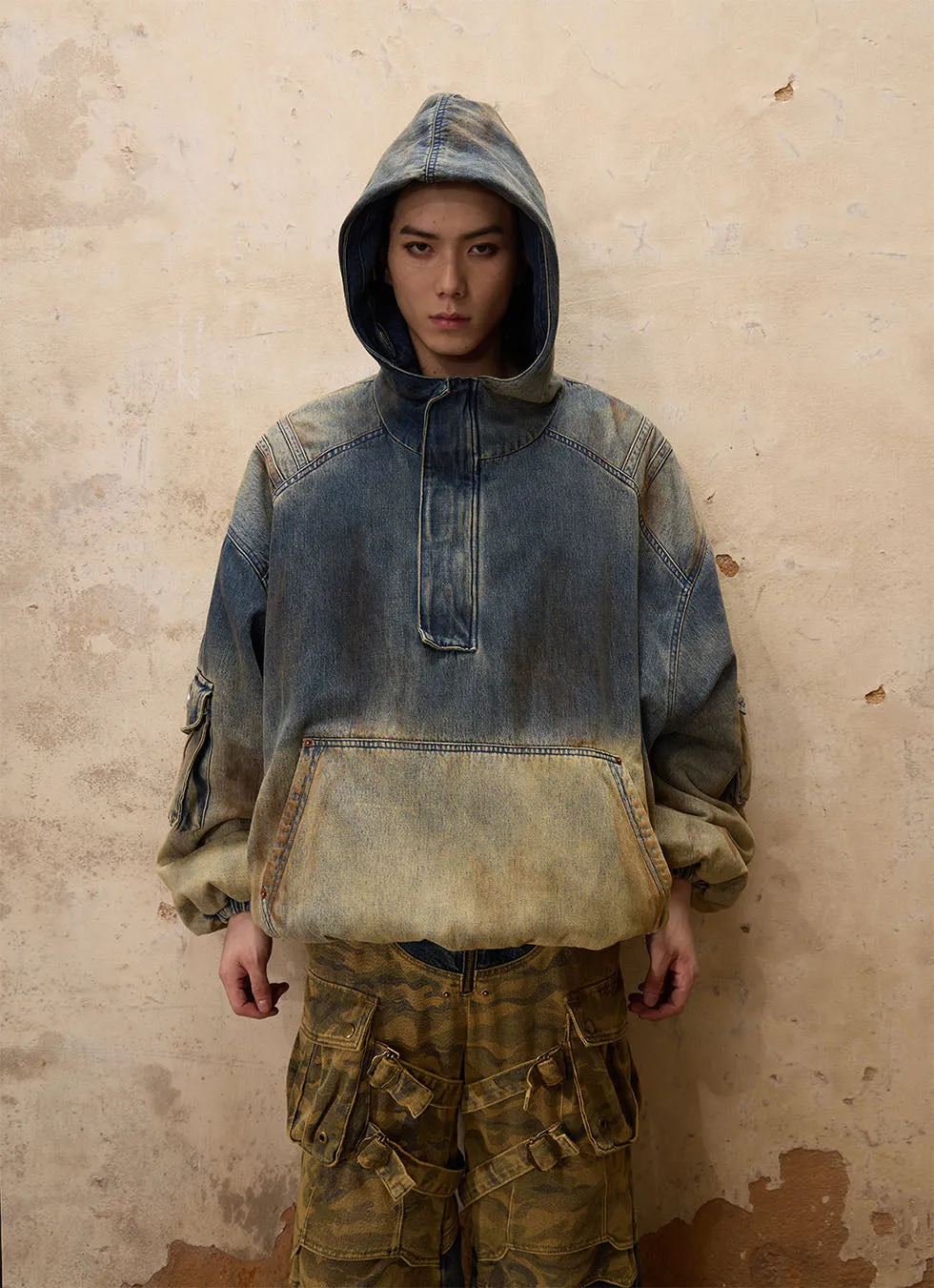 Gradient Wash Hooded Denim Jacket