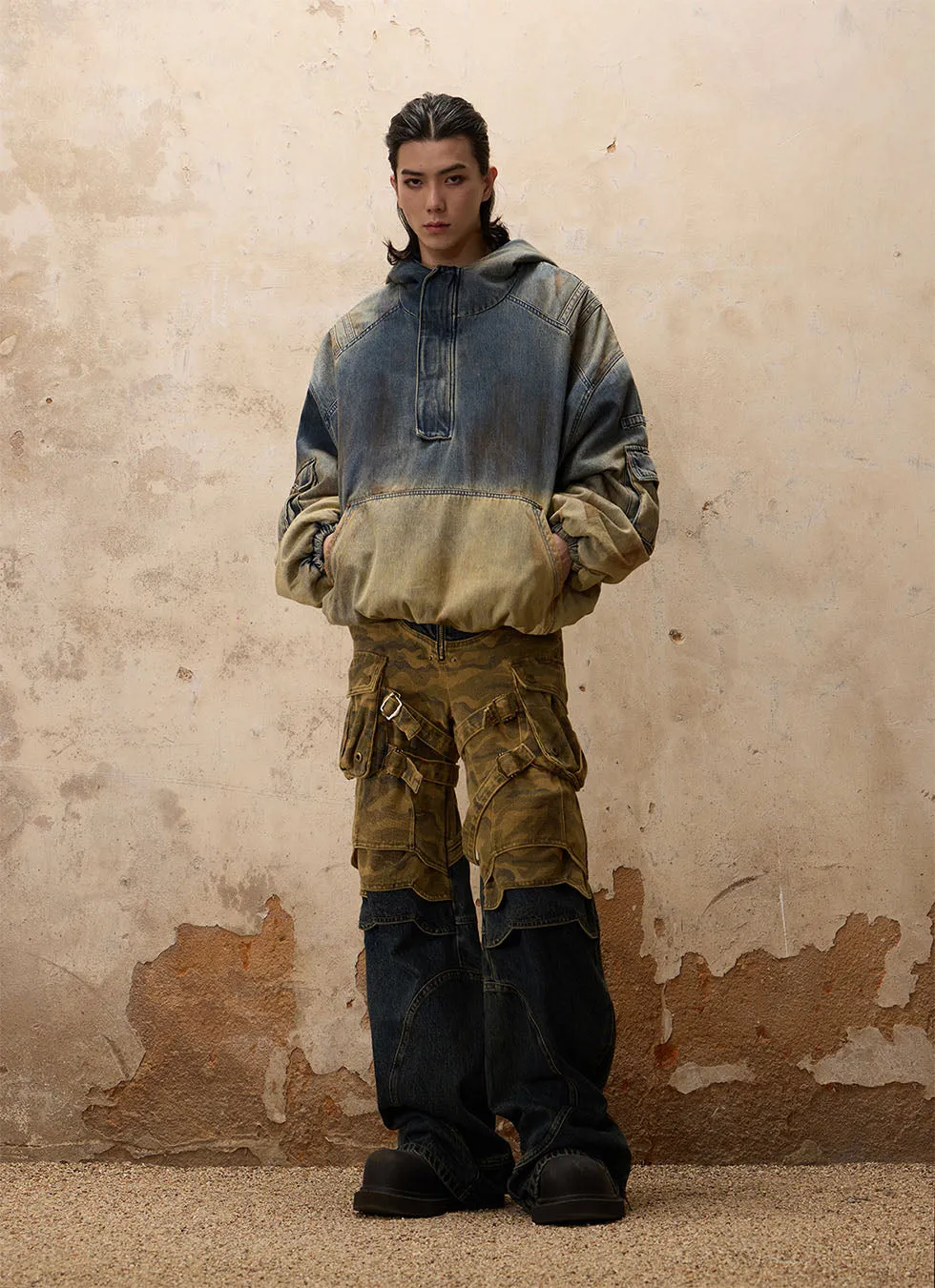 Gradient Wash Hooded Denim Jacket