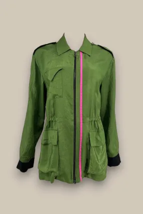 Green Acetate Cargo Jacket with Pink Stripe - MADE TO ORDER