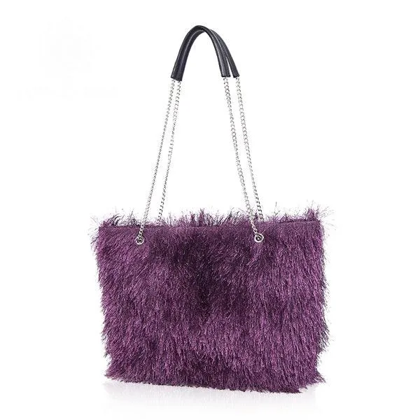 Lady Tote Christmas Style Woolen Handbag -Purple
