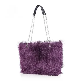 Lady Tote Christmas Style Woolen Handbag -Purple