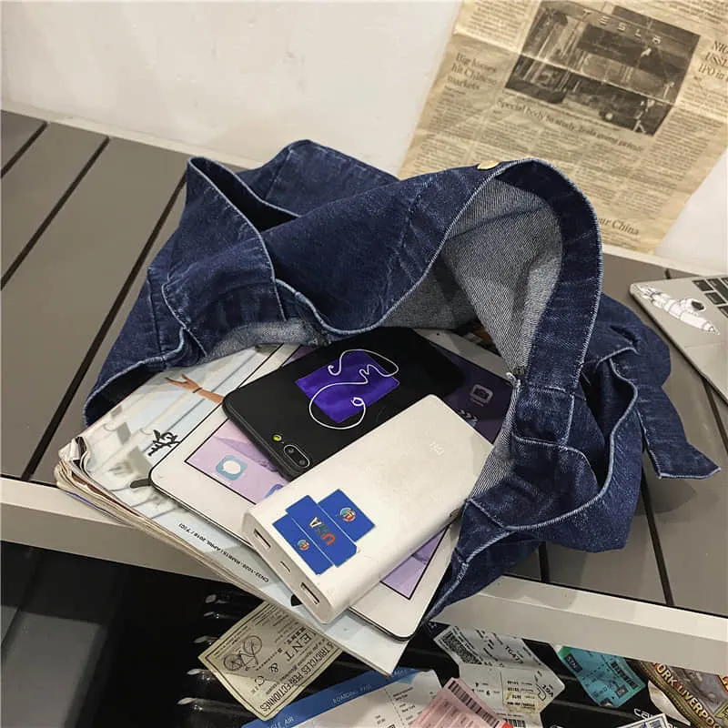 Large capacity denim crossbody bag