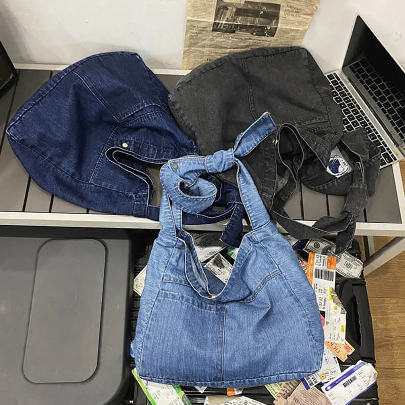 Large capacity denim crossbody bag