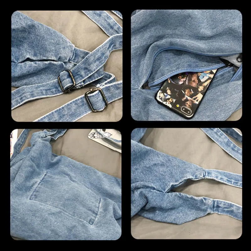 Large capacity denim crossbody bag