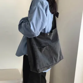 Large capacity denim crossbody bag