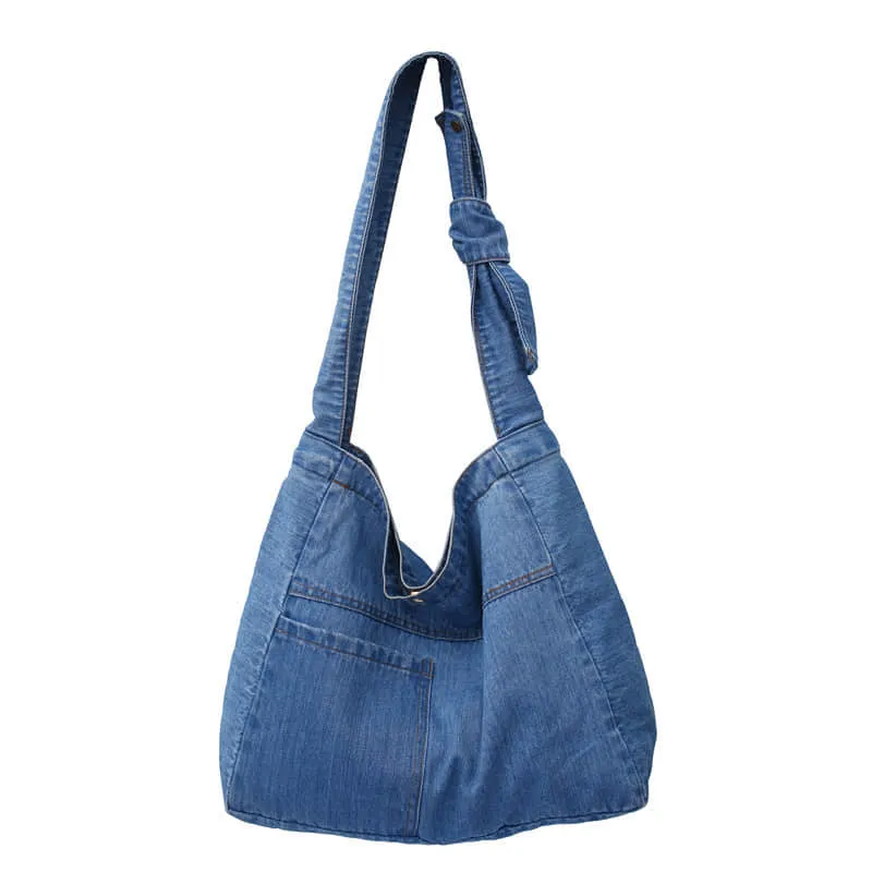 Large capacity denim crossbody bag