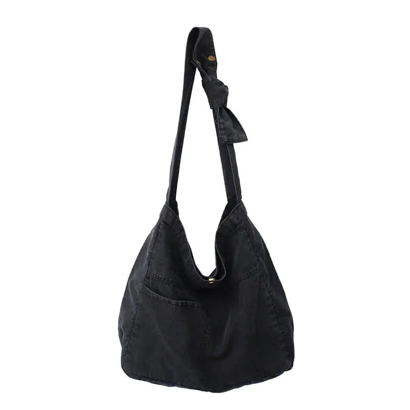 Large capacity denim crossbody bag