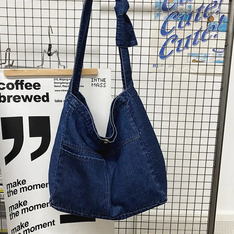 Large capacity denim crossbody bag