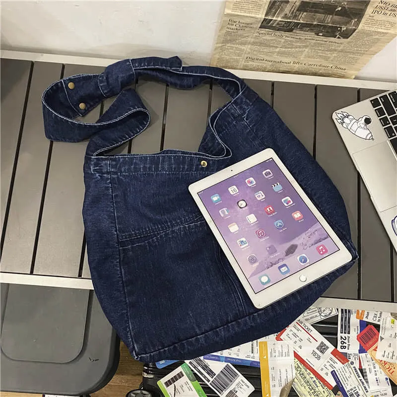 Large capacity denim crossbody bag