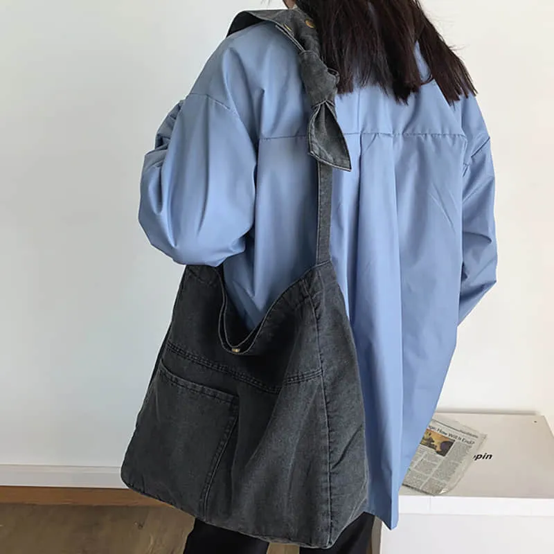 Large capacity denim crossbody bag
