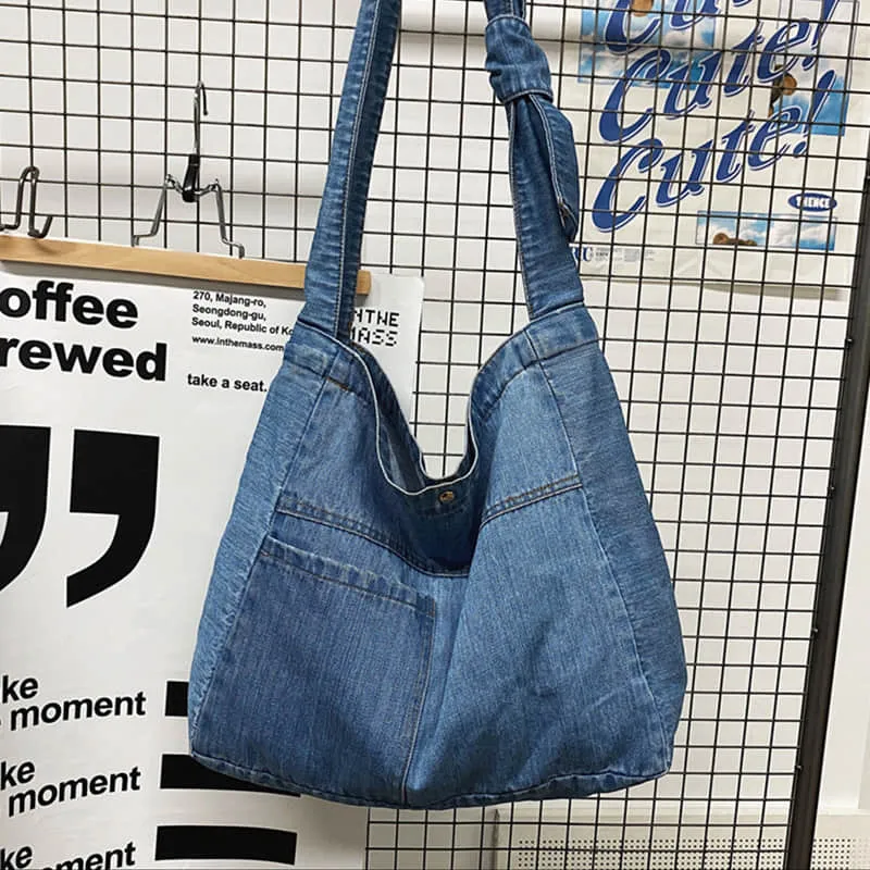 Large capacity denim crossbody bag