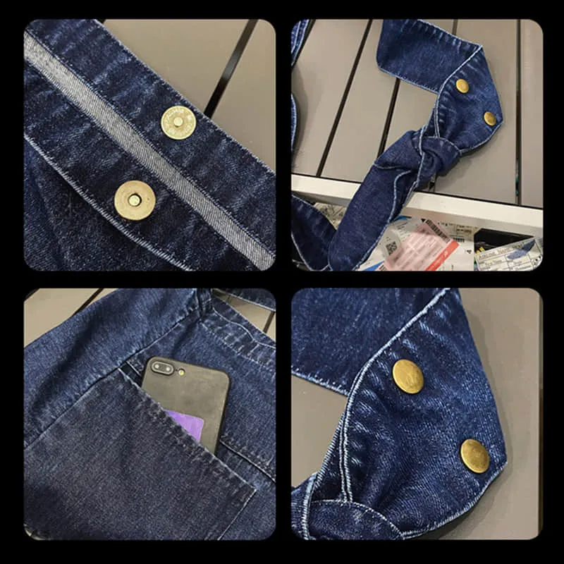 Large capacity denim crossbody bag