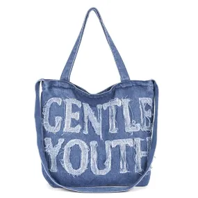 Large-capacity letter denim tote bag