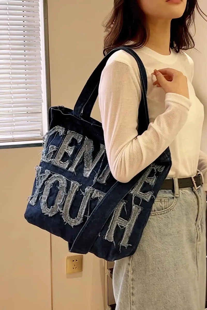 Large-capacity letter denim tote bag