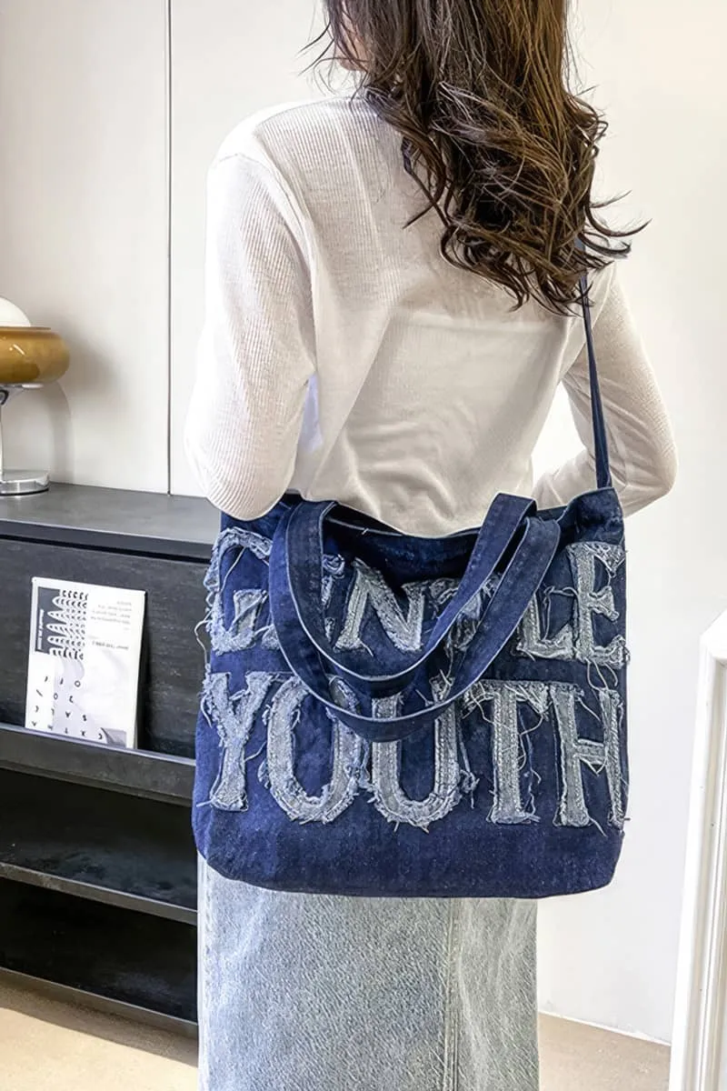 Large-capacity letter denim tote bag