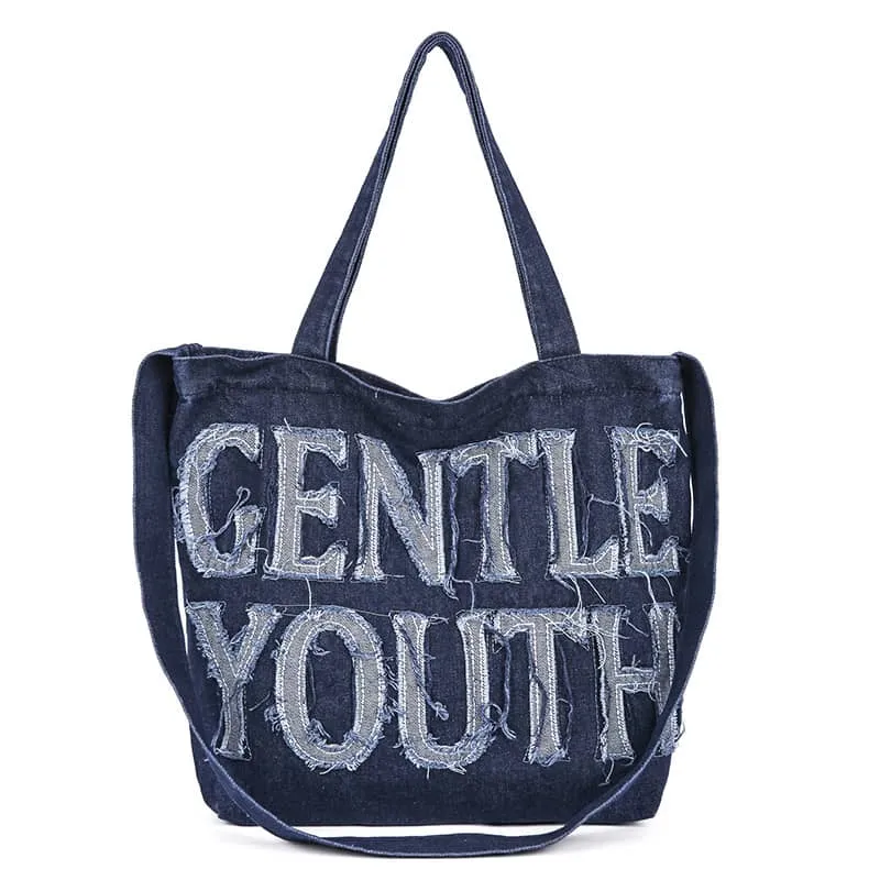 Large-capacity letter denim tote bag