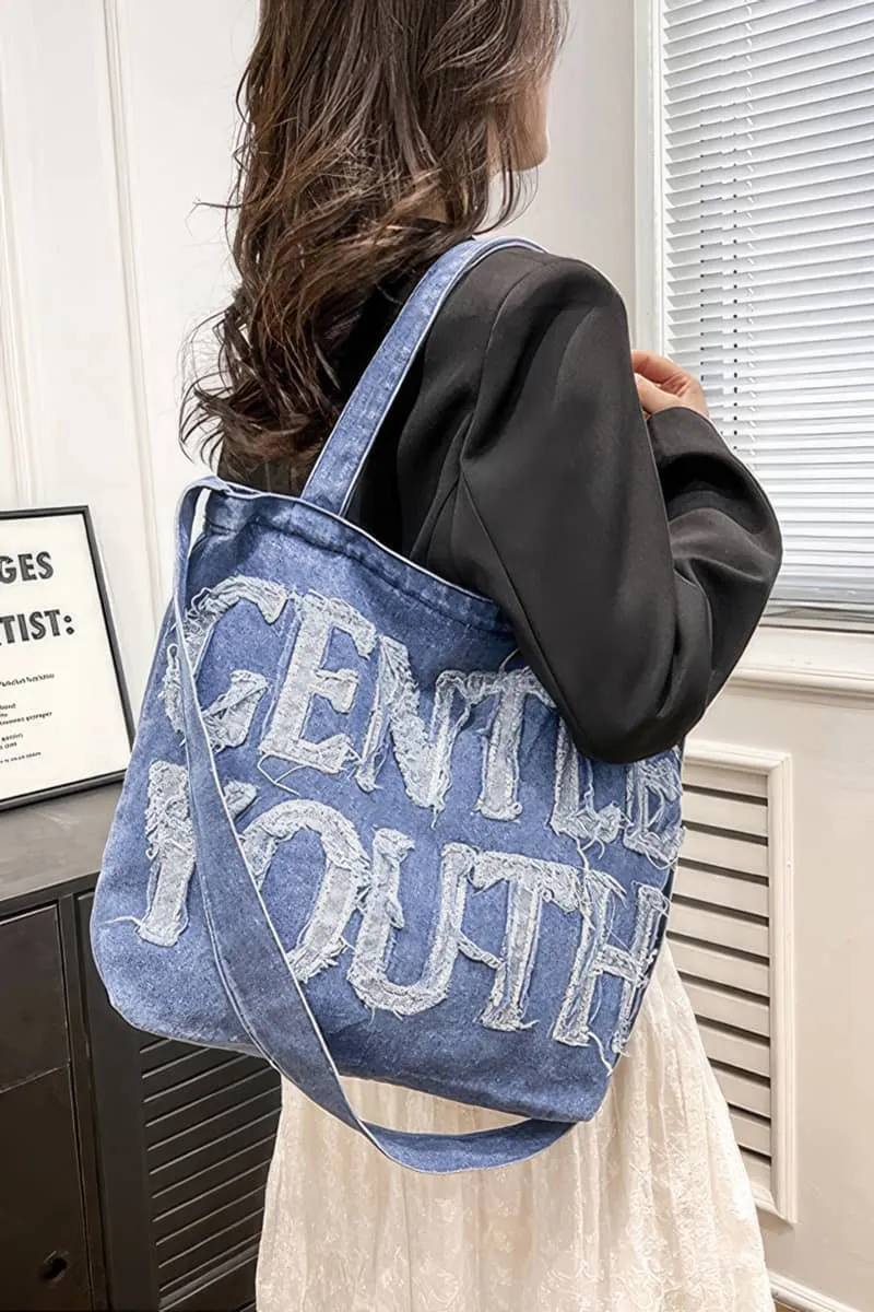 Large-capacity letter denim tote bag