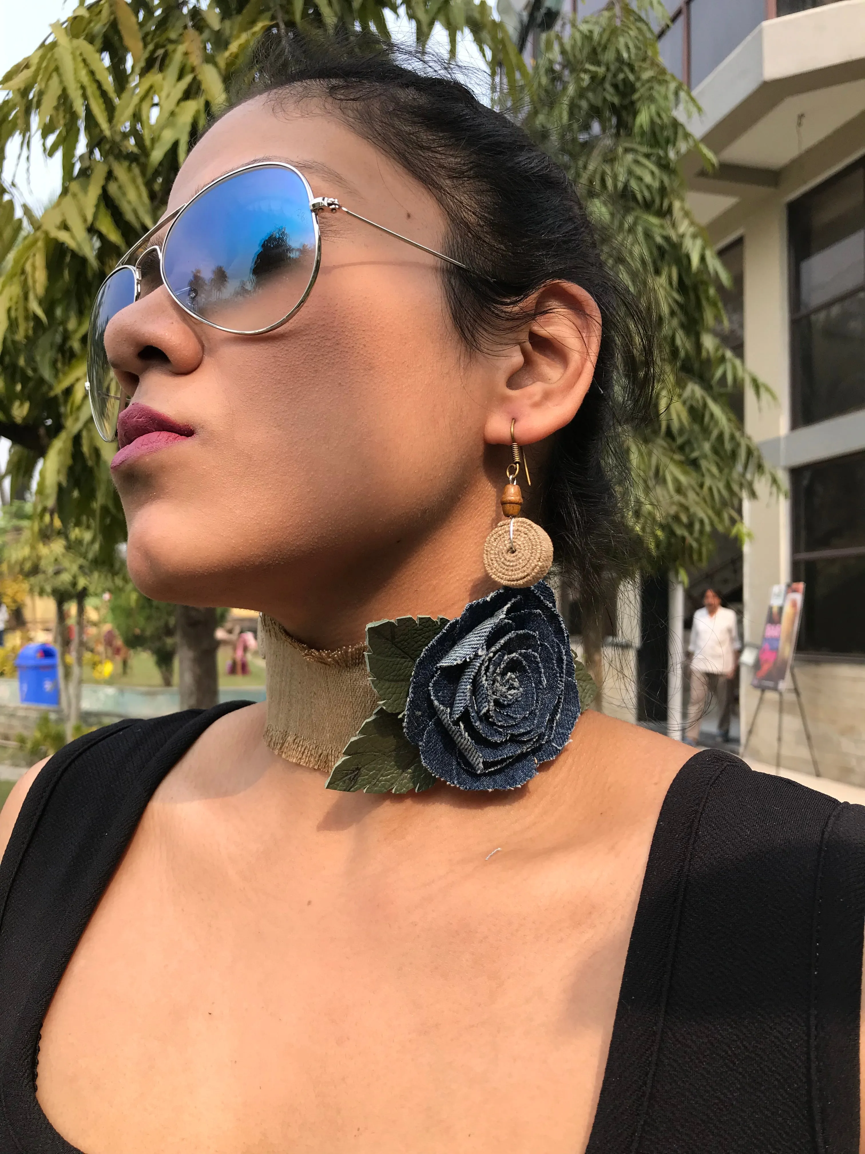Liana Denim Necklace & Earrings set