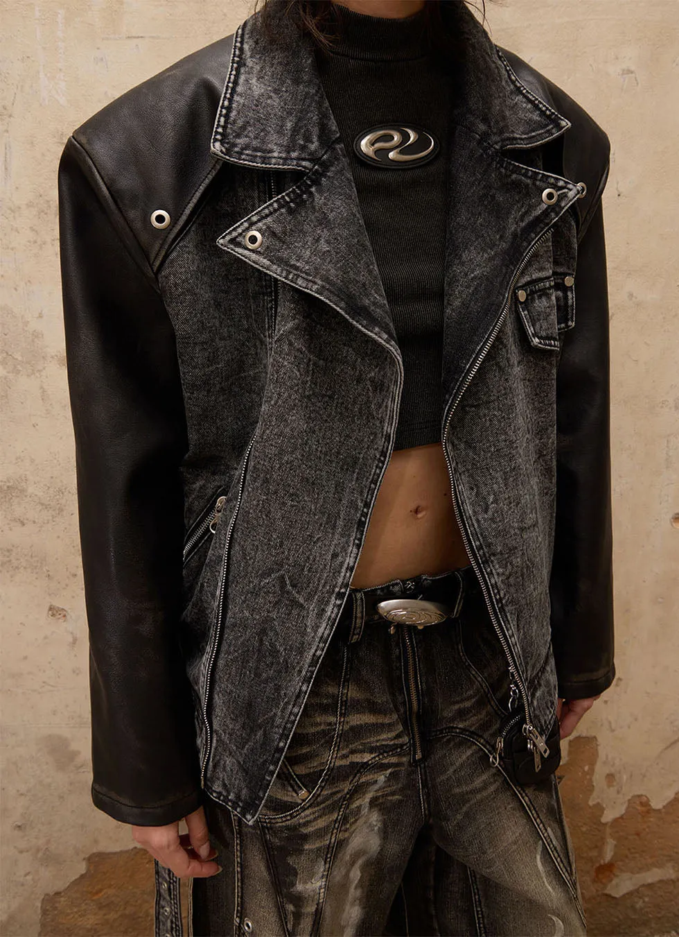 Motorcycle silhouette denim jacket