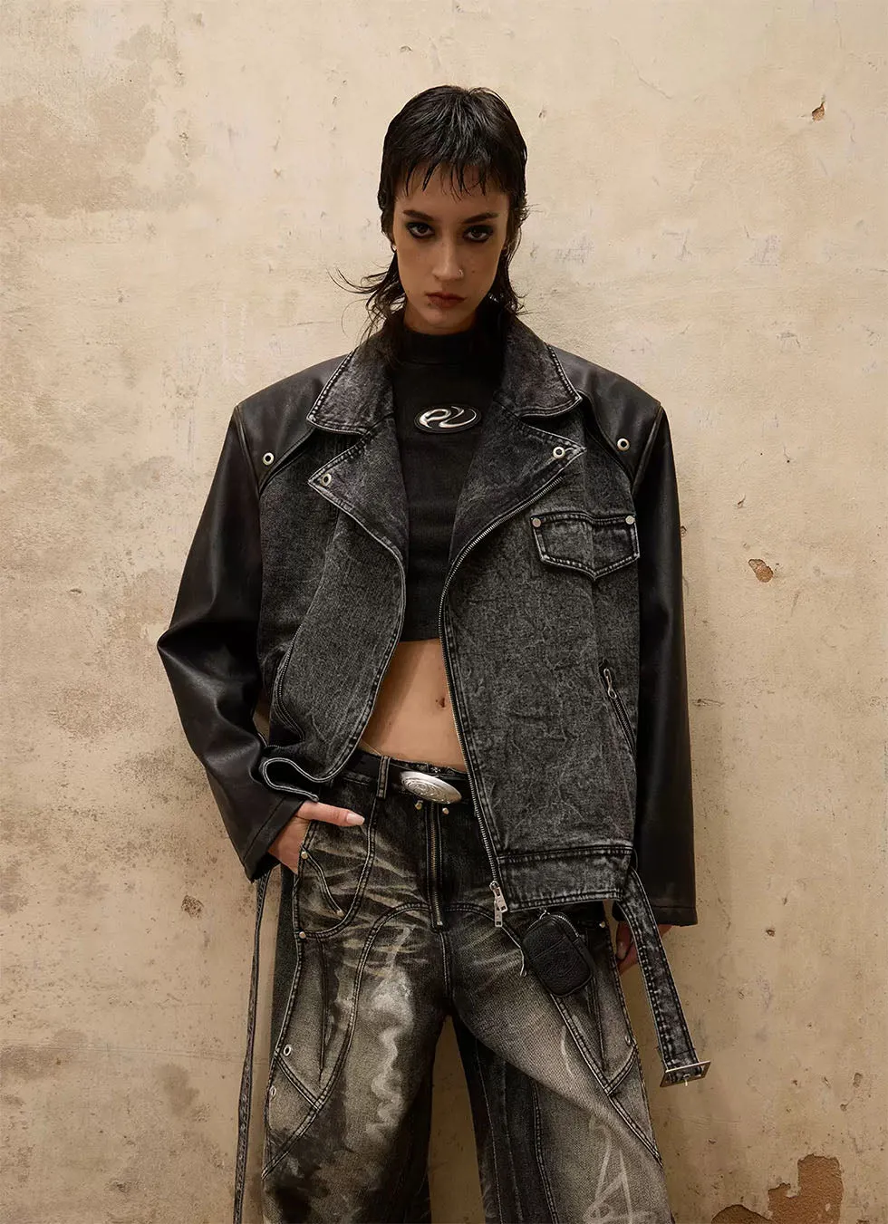 Motorcycle silhouette denim jacket