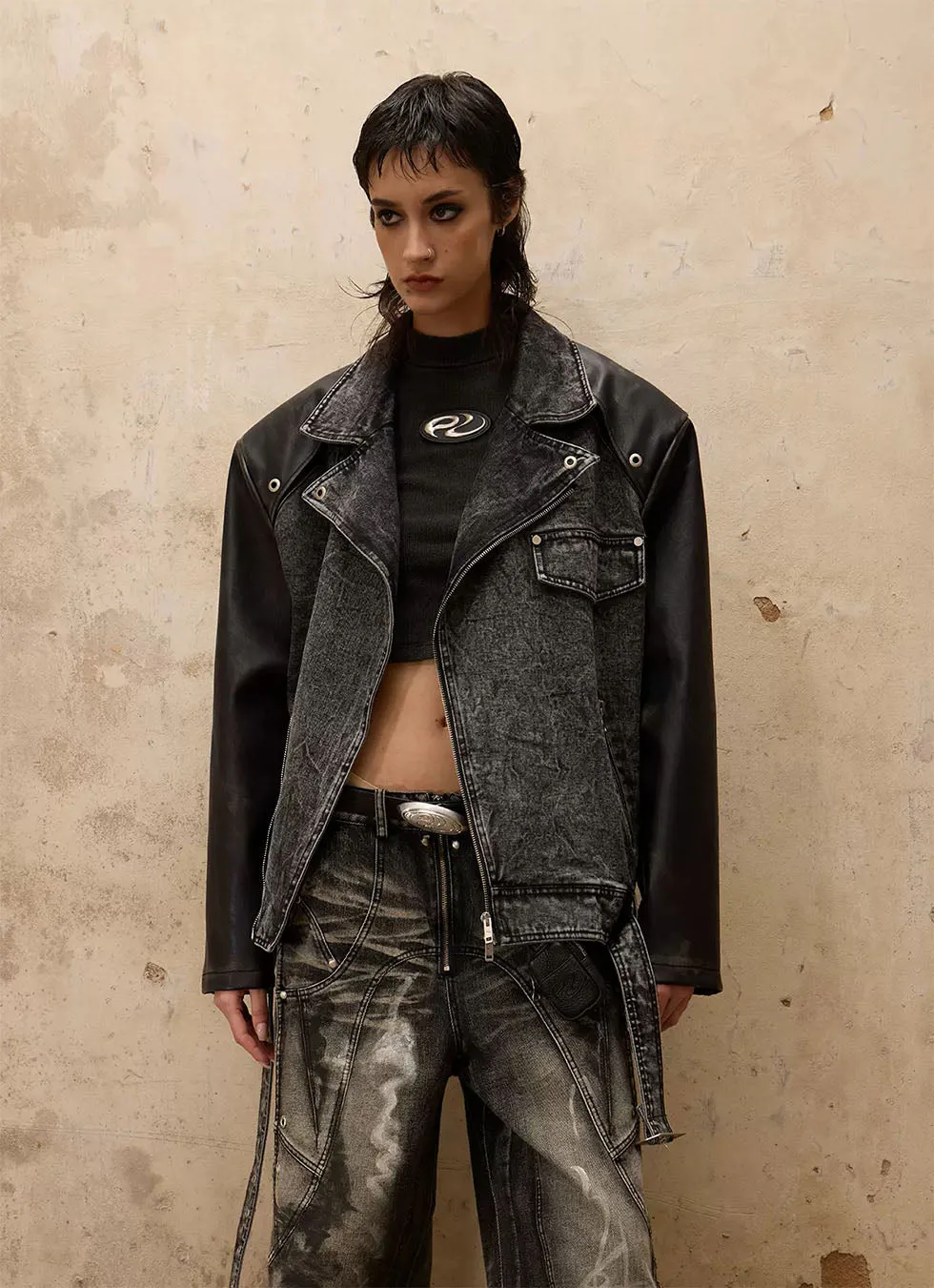 Motorcycle silhouette denim jacket