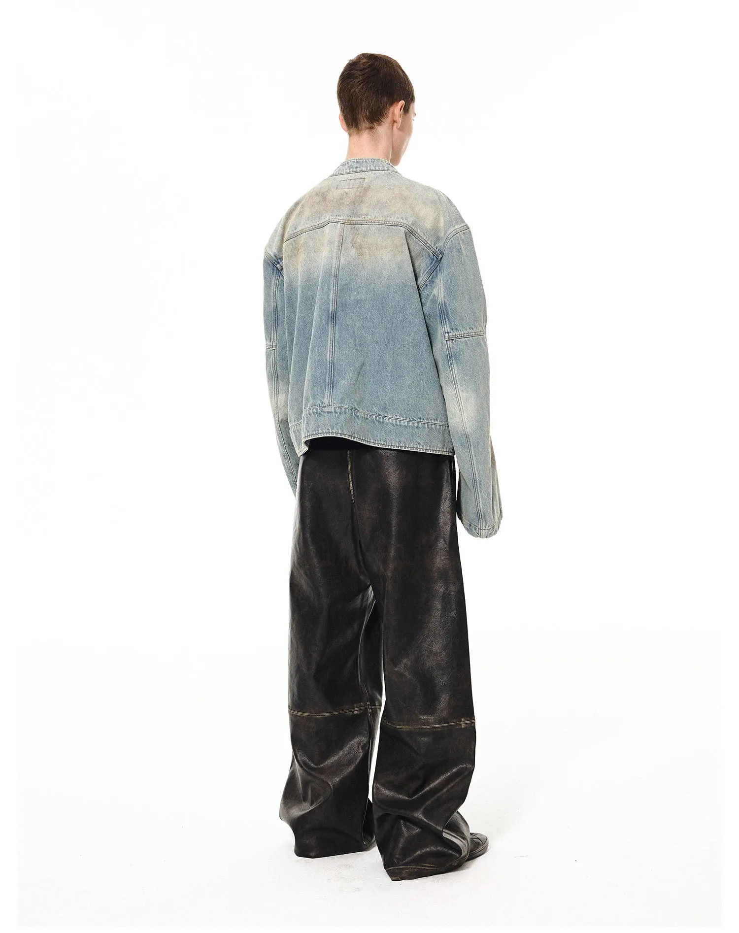 Mud-dyed Damaged Zipper Decoration Denim Jacket
