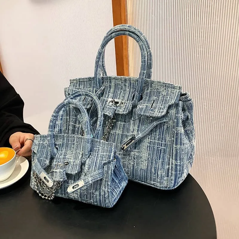 Niche personalized shoulder bag denim tote bag