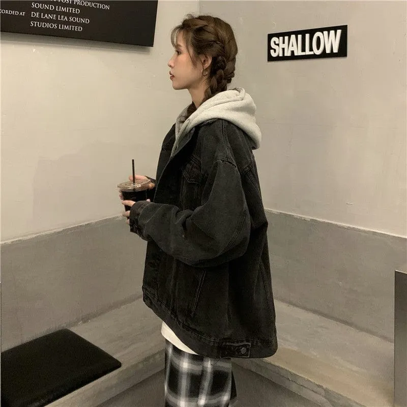 Oversized Hooded Basic Denim Jacket