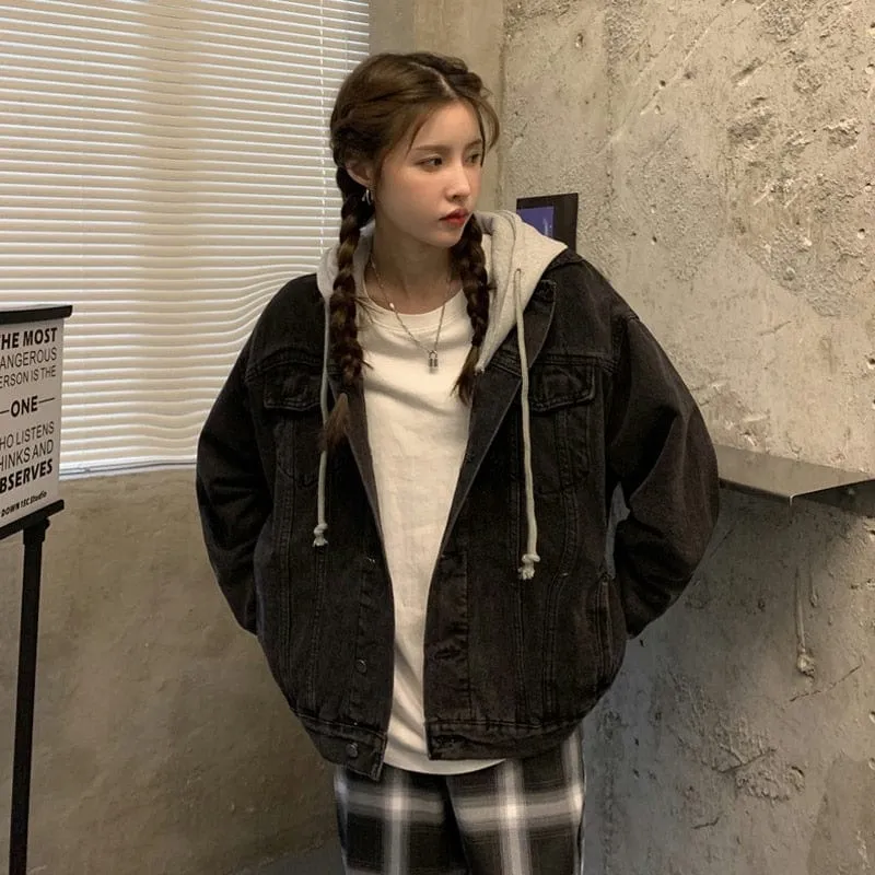 Oversized Hooded Basic Denim Jacket
