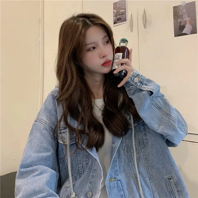 Oversized Hooded Basic Denim Jacket
