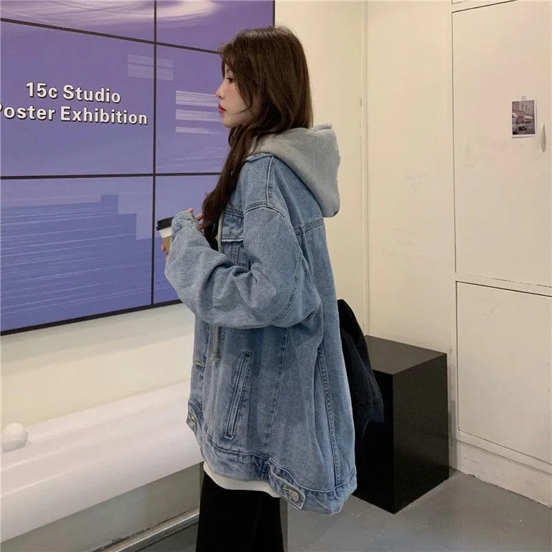 Oversized Hooded Basic Denim Jacket