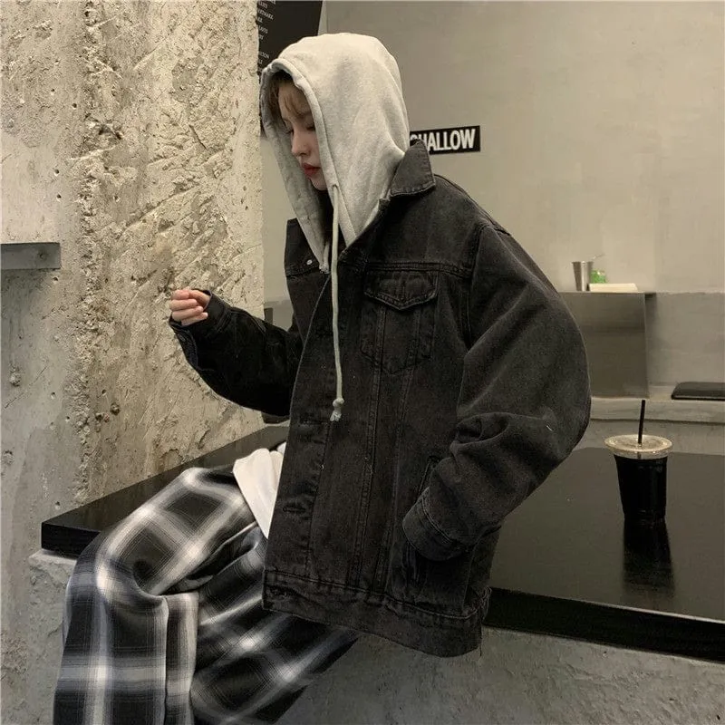 Oversized Hooded Basic Denim Jacket
