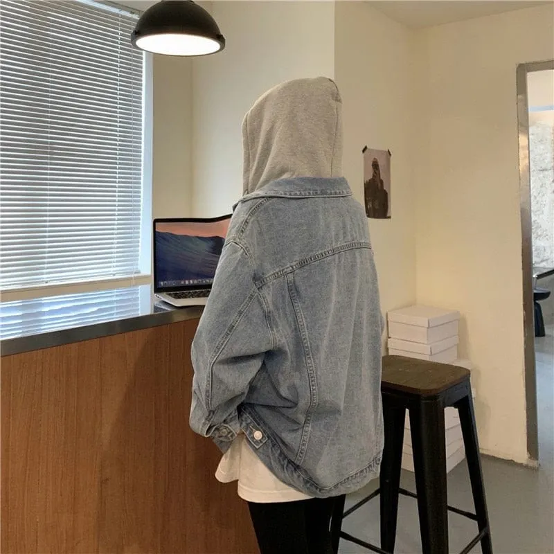 Oversized Hooded Basic Denim Jacket