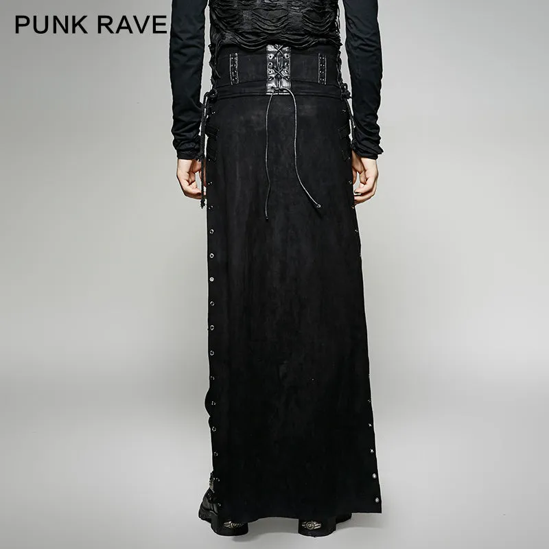 PUNK RAVE man black half skirt Q-298M