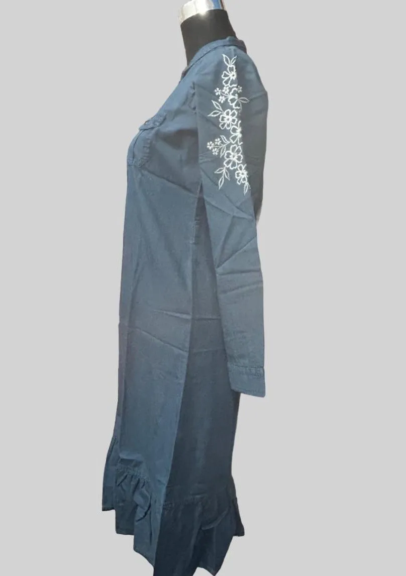 Readymade Greyish Blue100% Denim Knee Length Kurti
