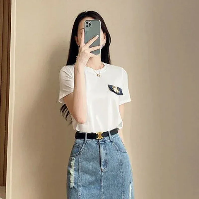 Soft-Girl Patchwork Maxi Jeansrock mit Reißverschluss